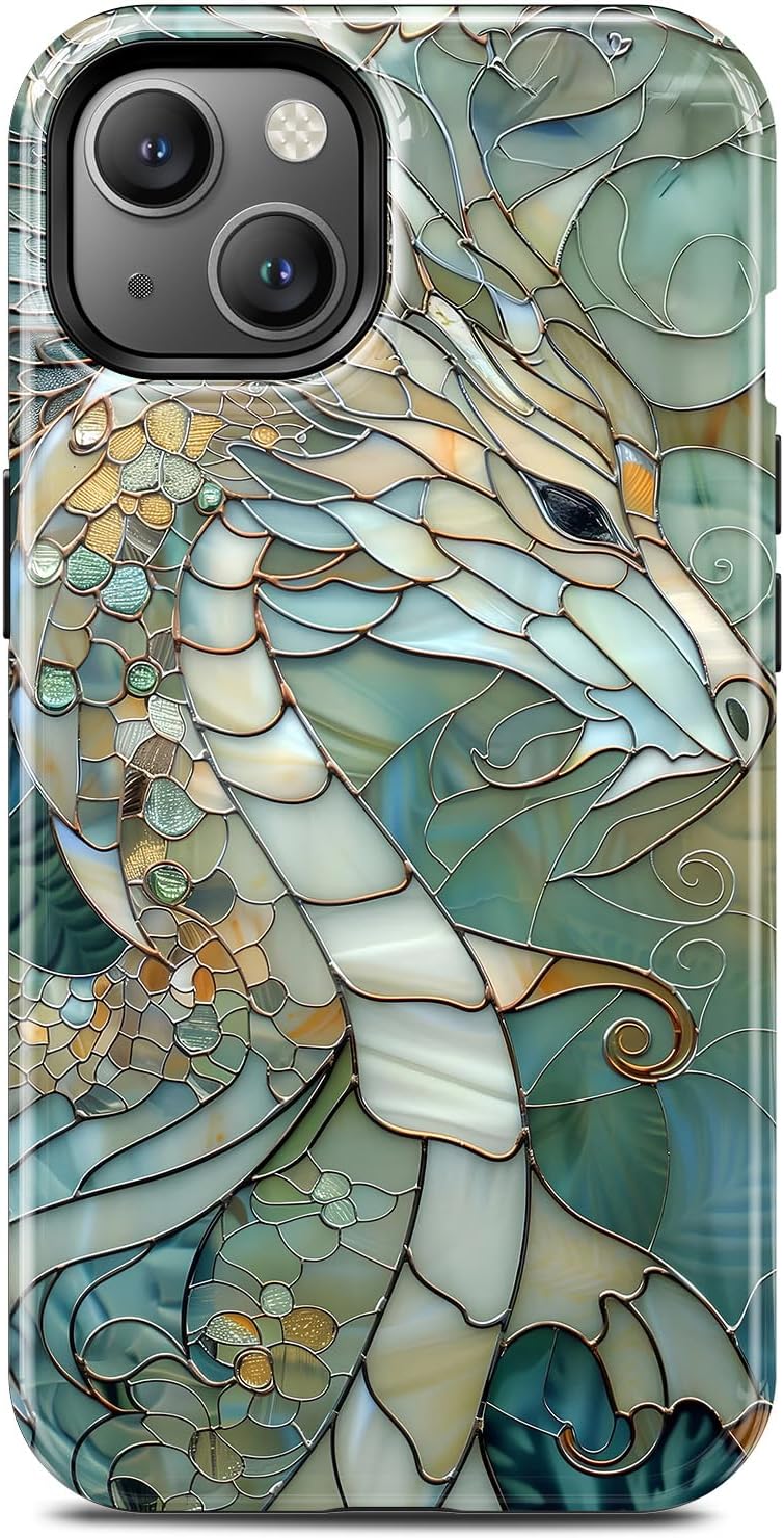 for iPhone 14 Case, Dragon Stained Glass Aesthetic Phone Case, Compatible with Magsafe, Trendy Cute Cool Magnetic Slim Shockproof Protective Women Girl Men Cover
