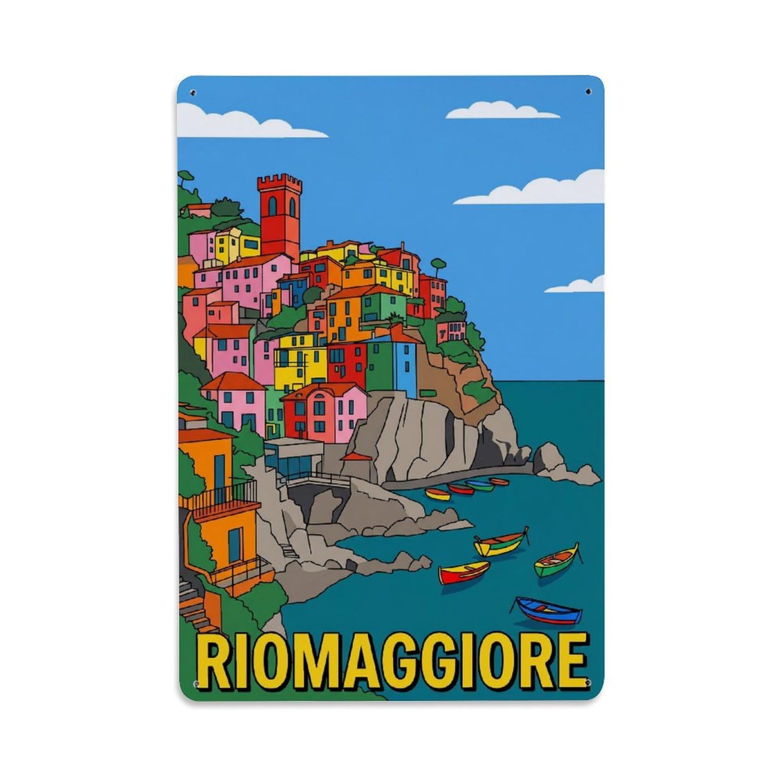 Huiyhb 8X12inch(20X30cm) Vintage Travel Riomaggiore Italy Popart Metal Tin Sign