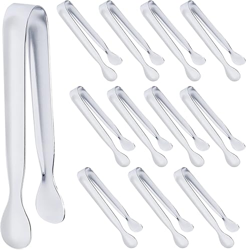 DUGATO - Mini pinzas para servir, 12 unidades, 4.3 pulgadas, de acero inoxidable, pequeñas pinzas para cubos de azúcar, pinzas para aperitivos, mini
