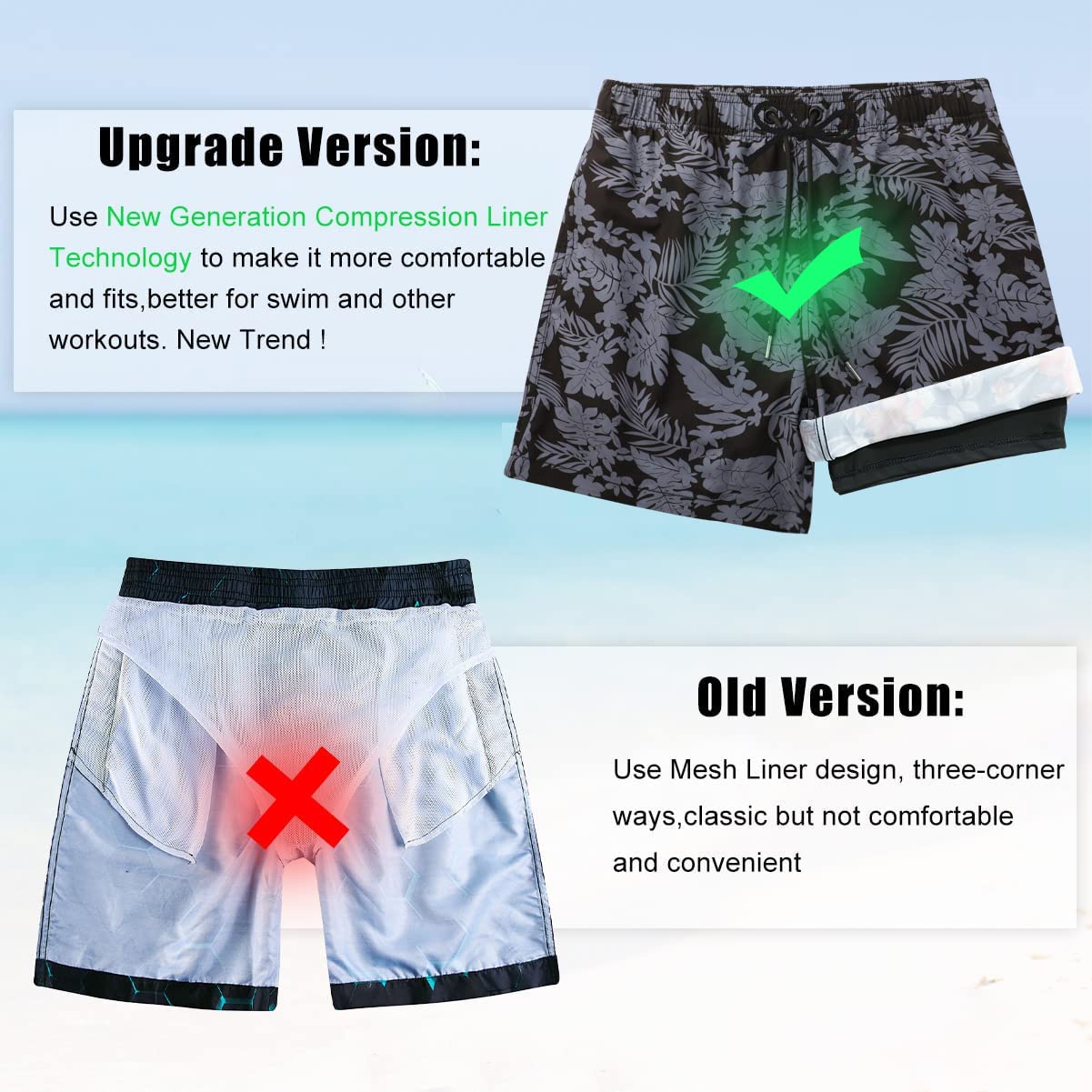 Suwangi Bañadores Hombre con Forro Compresión Pantalones Cortos de Natación Secado Rápido Shorts de Baño Bañadores de Surf