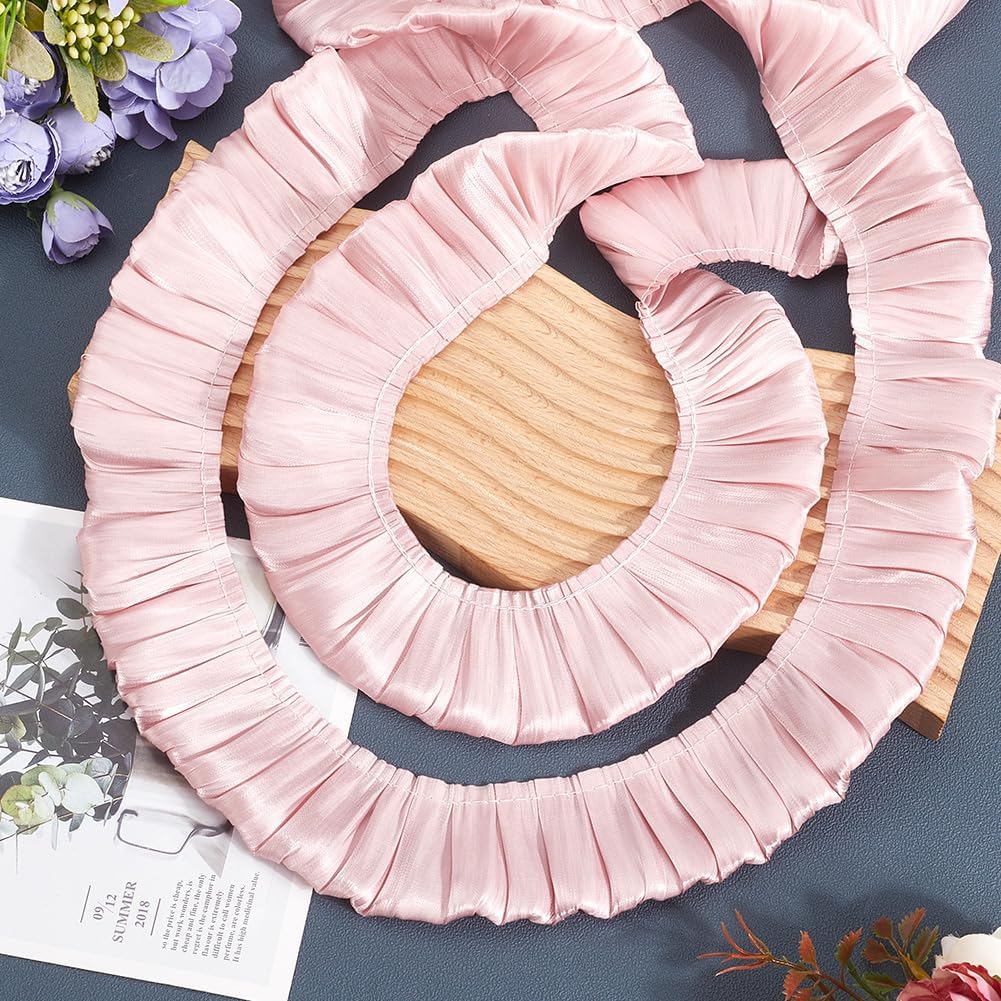 1 7/8 Inch Pink Pleated Edged Lace Trim Ruffled Satin Ribbon 2 Layer Vintage Gathered Smooth Fabric Polyester Wave Ribbons for Sewing Making Clothing Accessories Curtain Sofa Decor DIY Craft image 3