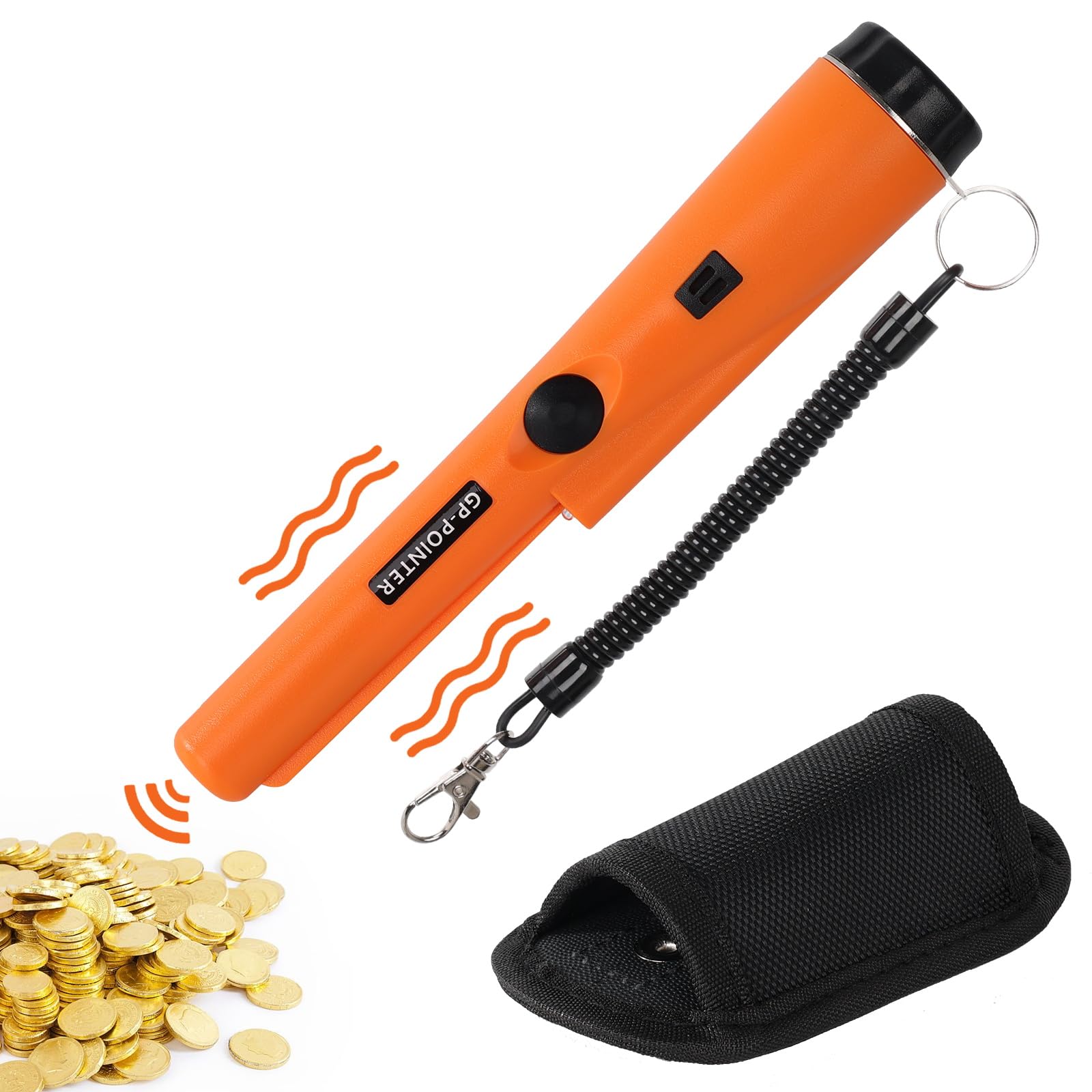 Metal Detector Pinpointer, Metal Detectors for Adults Kids, Waterproof and 360°Detection Handheld Metal Detecting Accessories with LED and Holster, Gold Panning Kit with 9V Battery