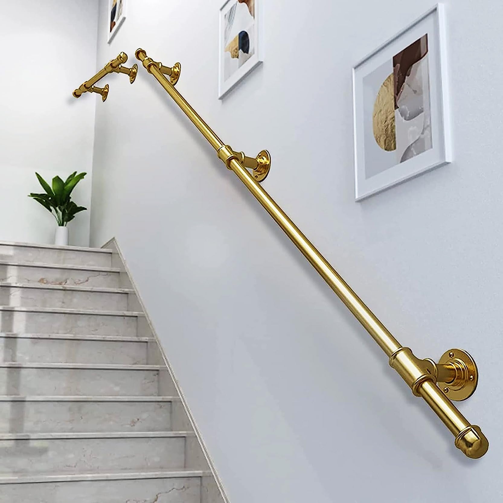 FKXSXAZ Gold Stair Handrail Support Rod Kit,Metal Wrought Iron Round Pipe Staircase Railing,Wall Mount Indoor and Outdoor Non-Slip Step Corridor Safety Banister(Size:70cm/27.6in)