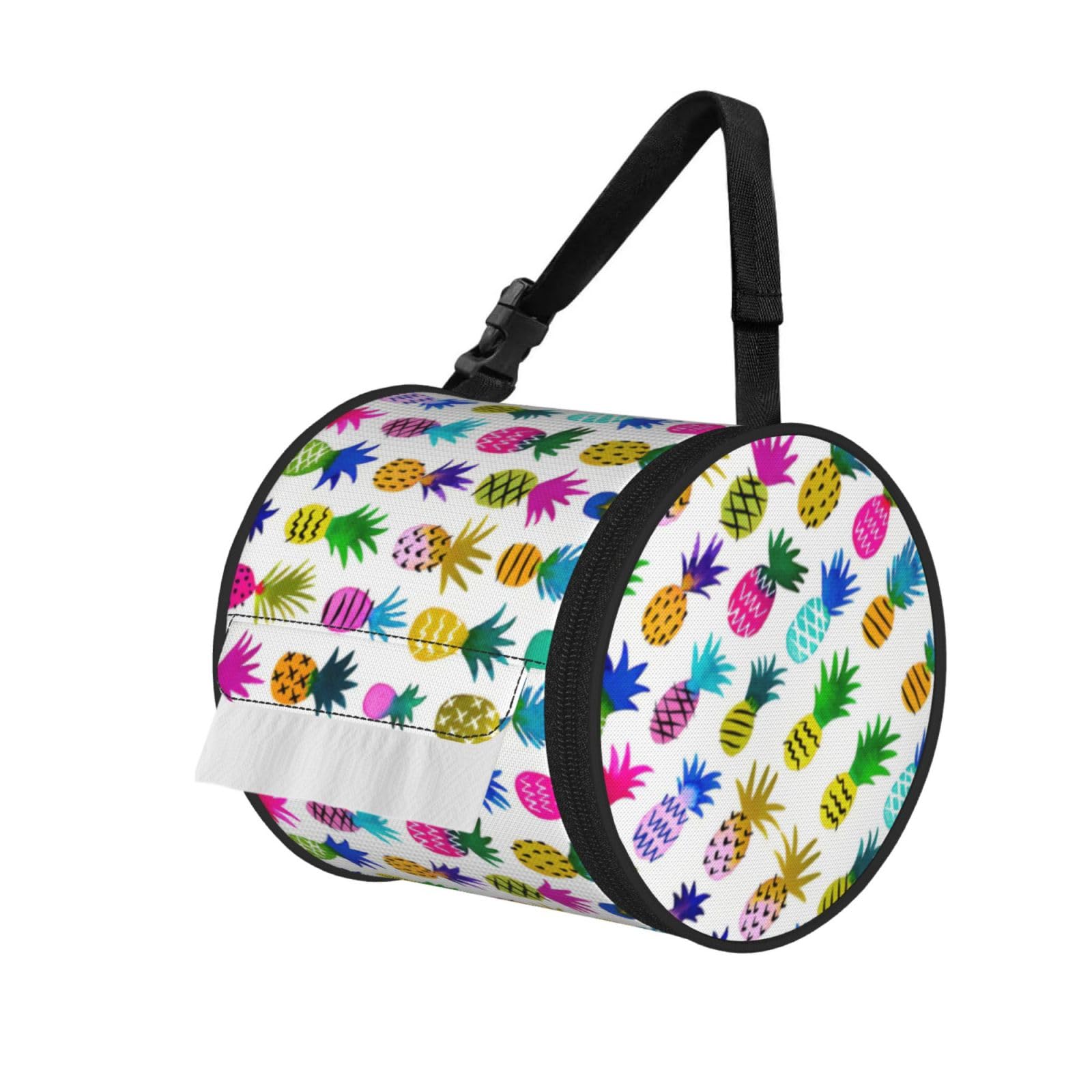 Rainbow Pineapple Print Fashion Tissues Organizer Box, Hanging Tissue Holder For Purse Coins For Car Office Daily Outing