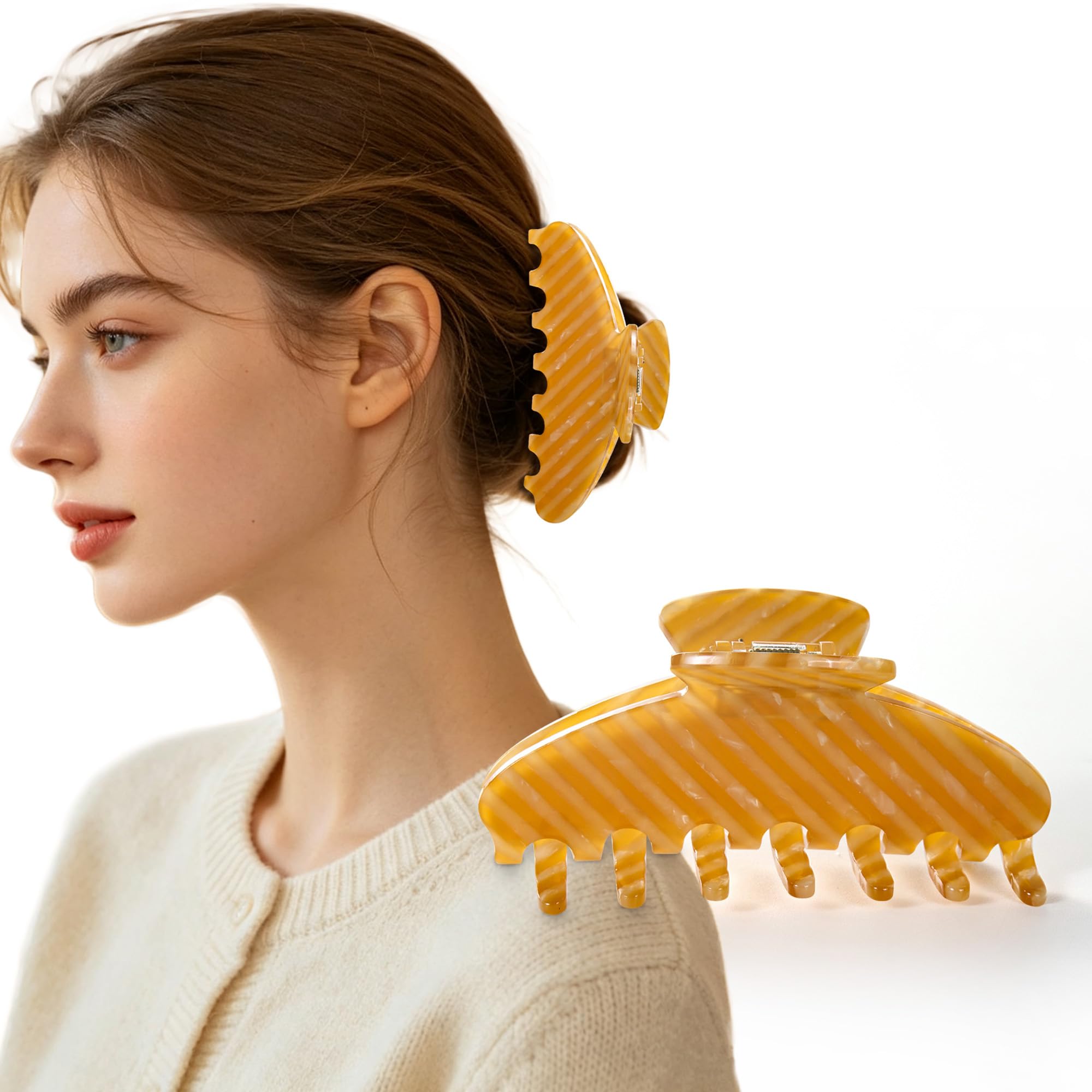 Grande fermaglio per capelli in acetato, 10,5 cm, forte supporto per capelli sottili, spessi, corti e lunghi, elegante fermaglio per capelli da donna (arancione a strisce)