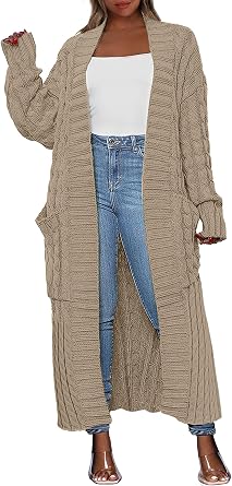 Caracilia Womens Long Cardigan Sweaters 2026 Fall Open Front Coat Long Sleeve Cable Knit Maxi Outerwear Trendy Jacket Clothes