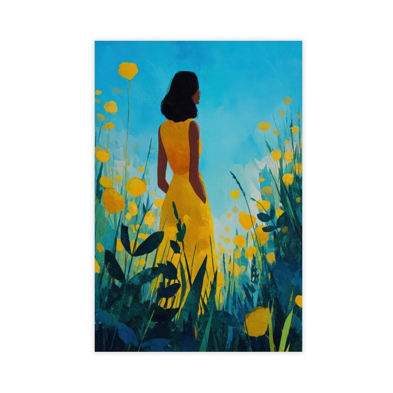 NFFBGFD Yellow Dress in Flower Canvas Poster Wall Art Print Picture Paintings 12x18inch(30x45cm)