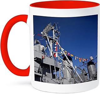 3dRose MA, Boston. Tall ships, Charlestown Navy Yard WWII - US22 WBI0753 - Walter Bibikow 15oz Two-Tone Red Mug