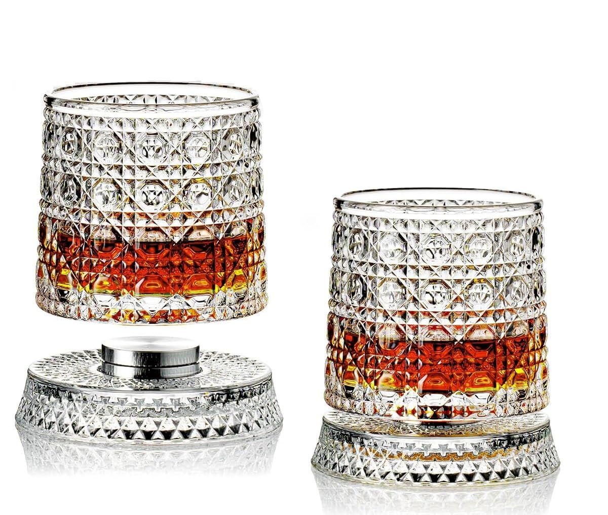 VILON Premium Rotating Whiskey Glass – 300ml Crystal Clear 360° Spinning Old Fashioned Tumbler | Lead-Free Carved Cut Glass for Whiskey, Scotch, Bourbon, Brandy & Cocktails (Pack of 1) — Amazon image 8