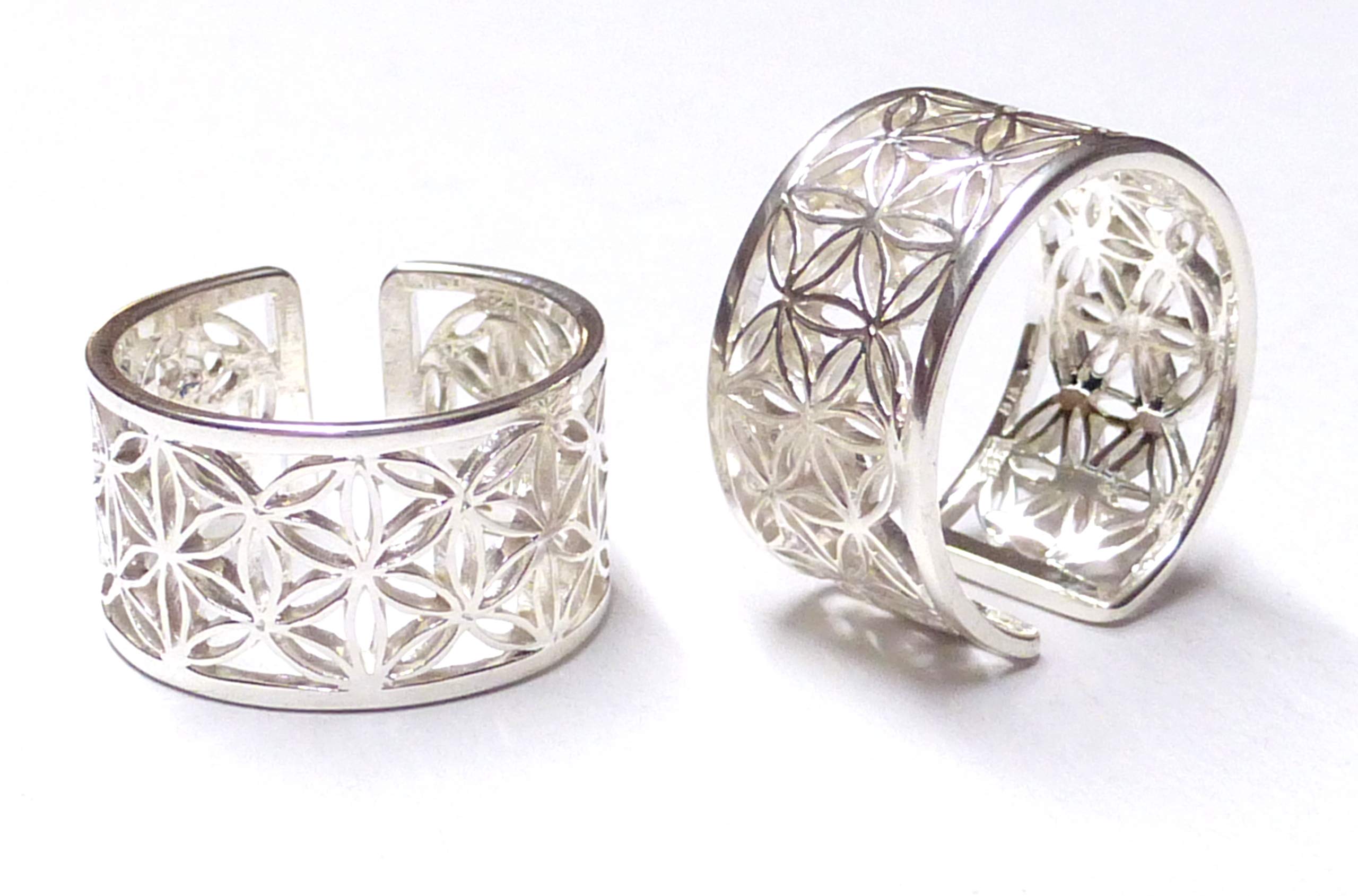 Offener Bandring Motiv Blume des Lebens, Sterlingsilber, Gr.62-19,7 größenverstellbar, Unisex, inkl. Geschenkbox