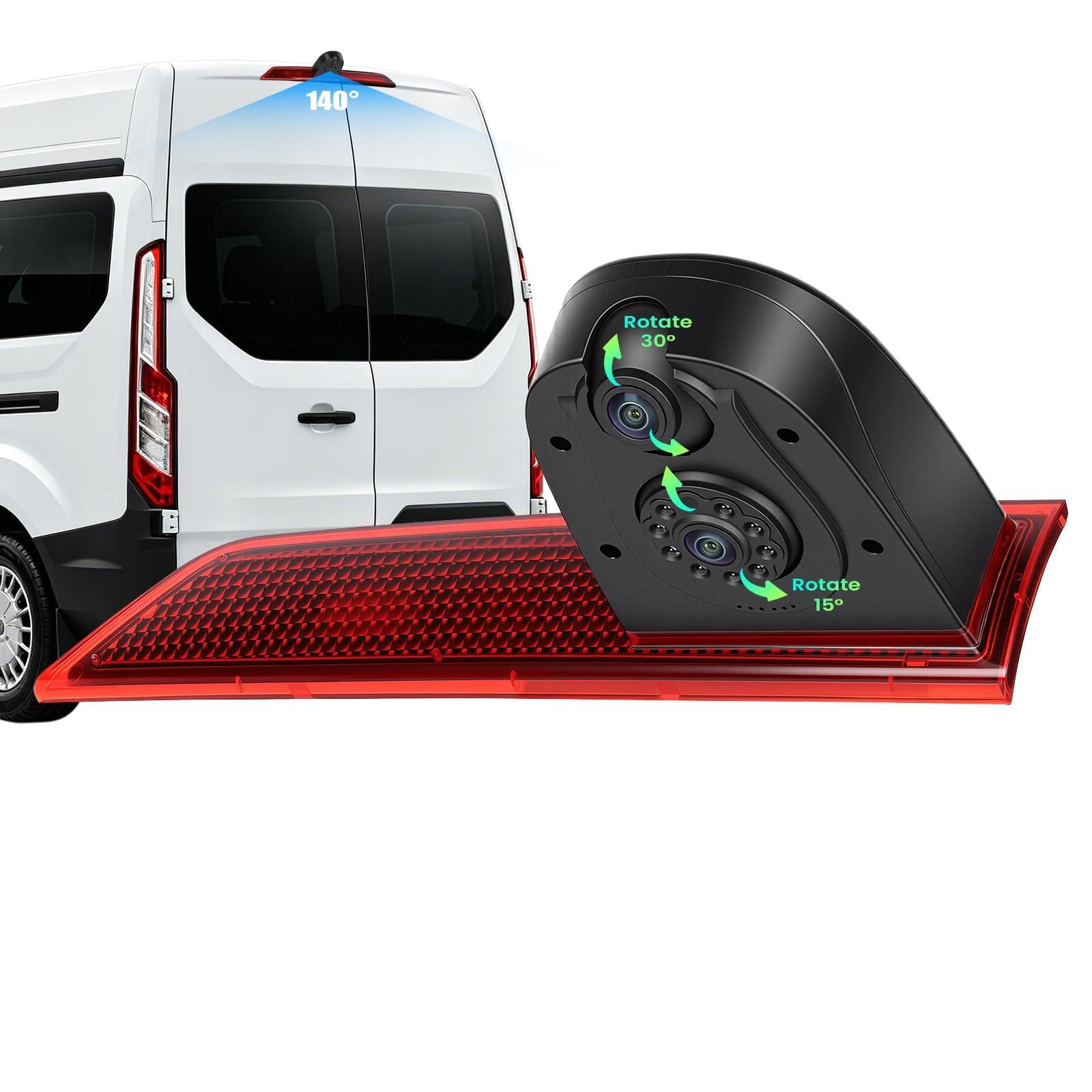 CAMECHO Visione Notturna DOPPIA Telecamera per Auto per Ford Transit 2012–2015 con HD/CVBS - IP67, Grandangolo 140°, Linee di guida per il parcheggio, Telecamera retrovisore compatibile per Transit