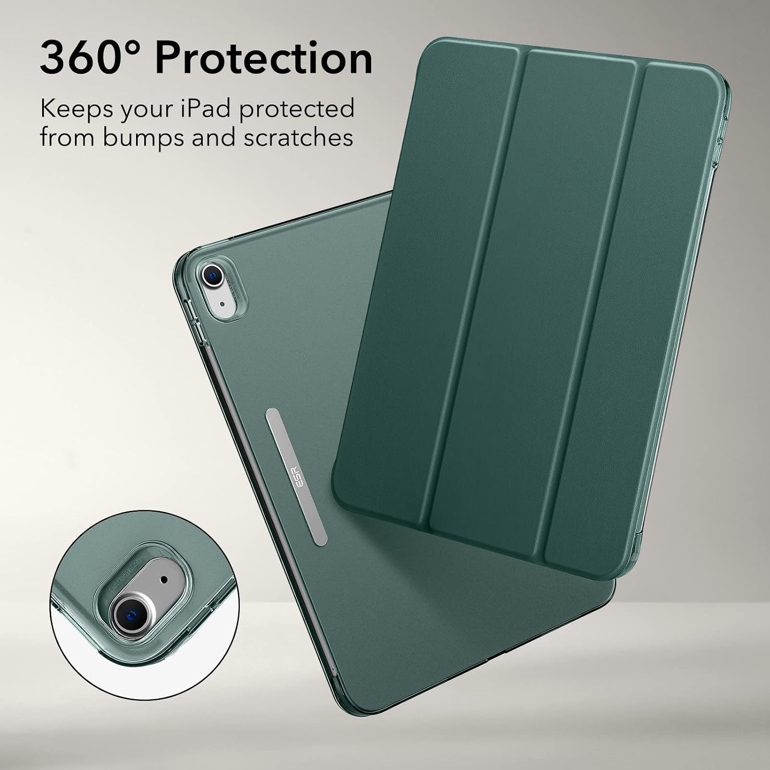 ESR for iPad 10th Generation Case, iPad 10 Case (2022), Trifold Smart Case with Hard Matte Back Cover, Fingerprint Resistant, Auto Sleep/Wake, Slim and Light, Frosted Forest Green