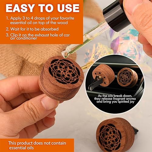 Miniatura 4 de Difusor de coche de aceite esencial, 2 piezas de difusor de madera de aromaterapia con clip de ventilación