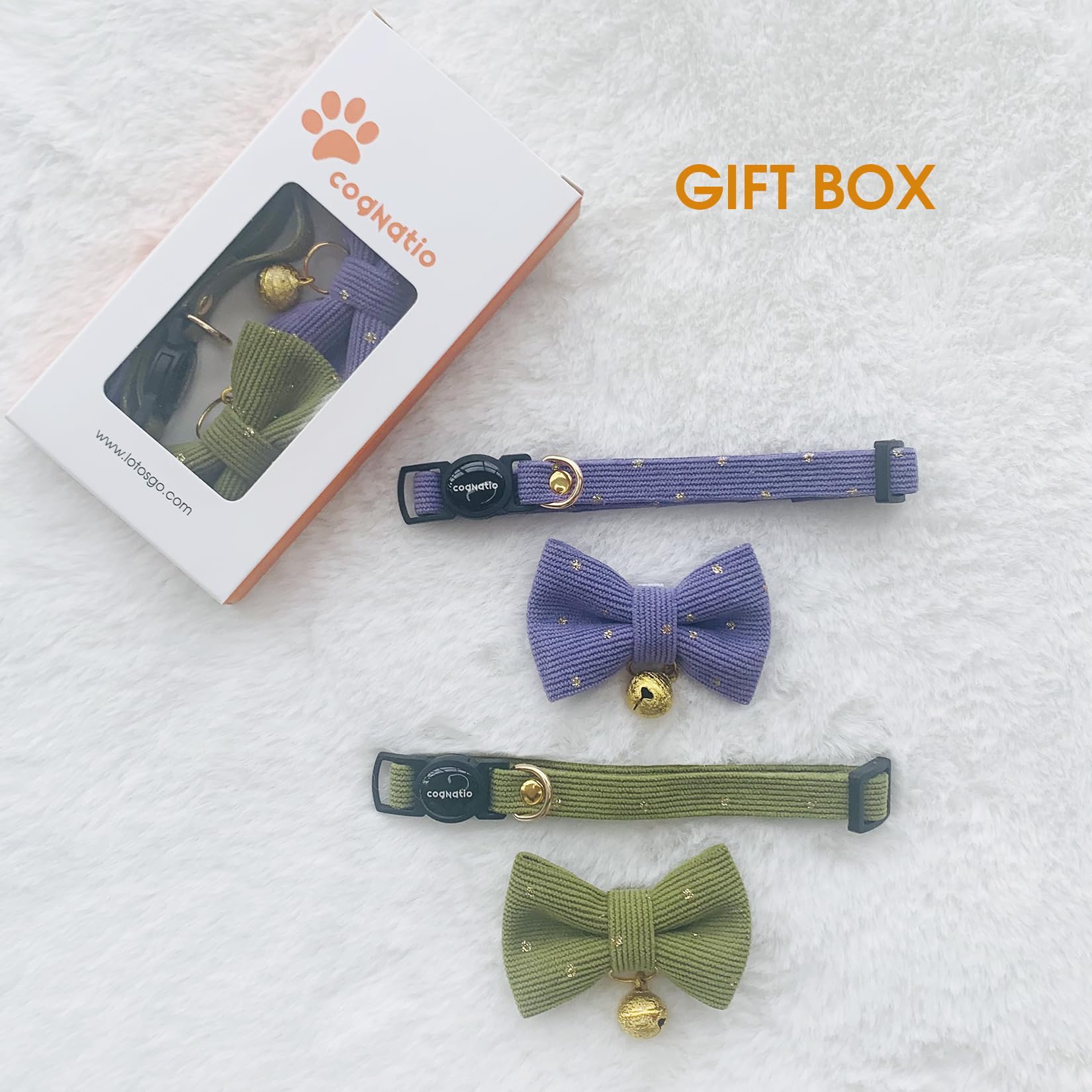 Cognatio Safety Quick Release Cat Collars, Soft Kitten Collars with Detachable Bow Tie and Bell, Pack of 2 - Image 2