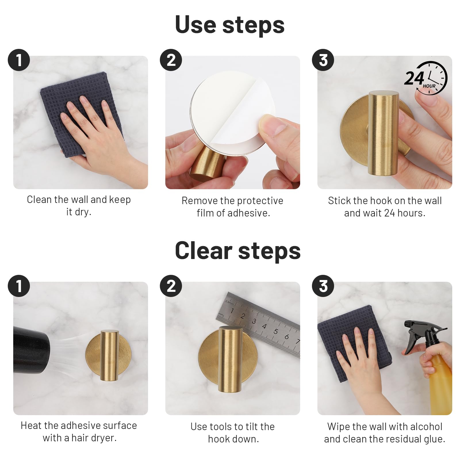 Ganci Autoadesivi Per Bagno E Cucina - 4 Pezzi Oro, Resistenti Fino A 3 Kg, Senza Forare