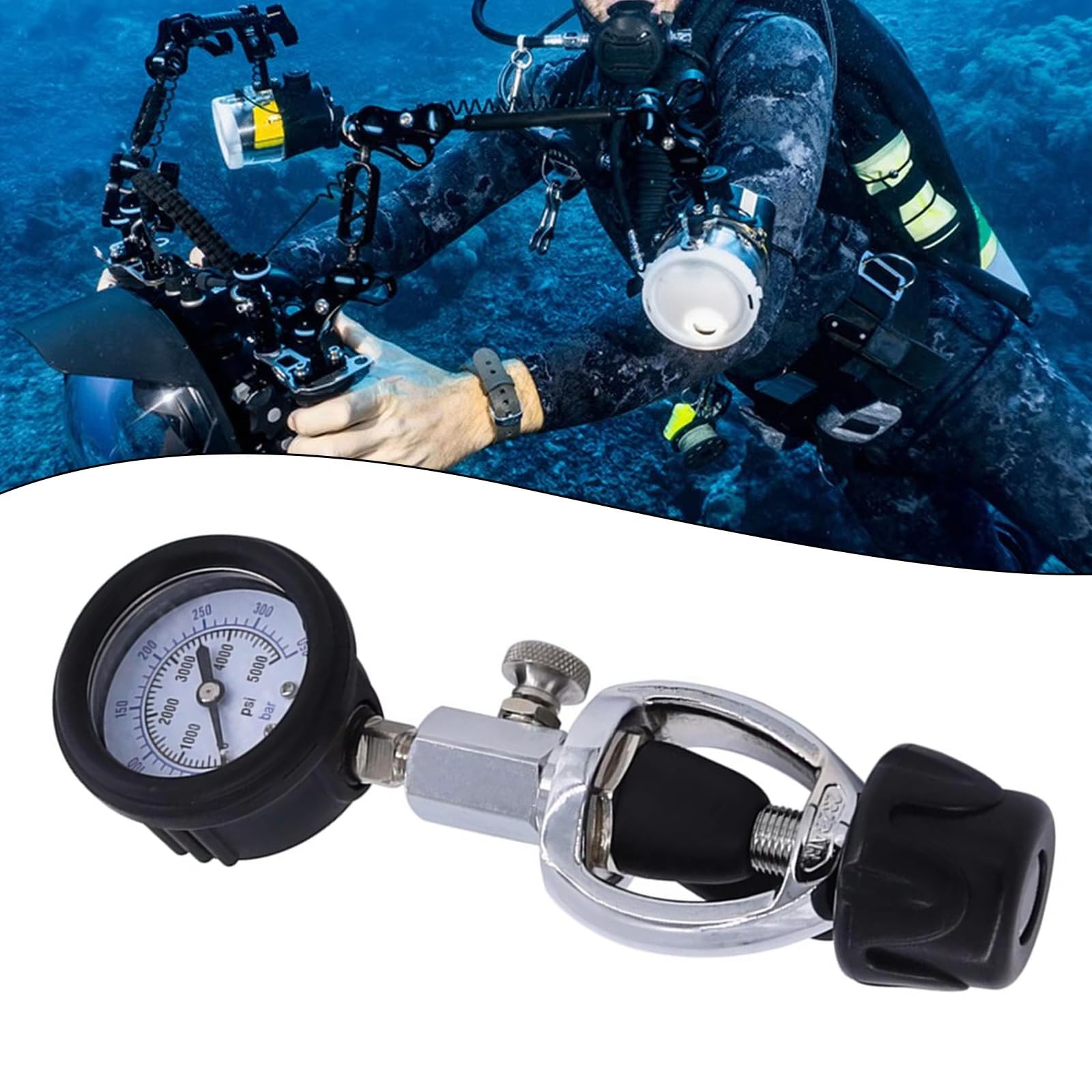Air Tanks Pressure Checker for Scubas Diving, Diving Gauge with Handle, Scubas Diving Pressure Gauge Diving Equipment