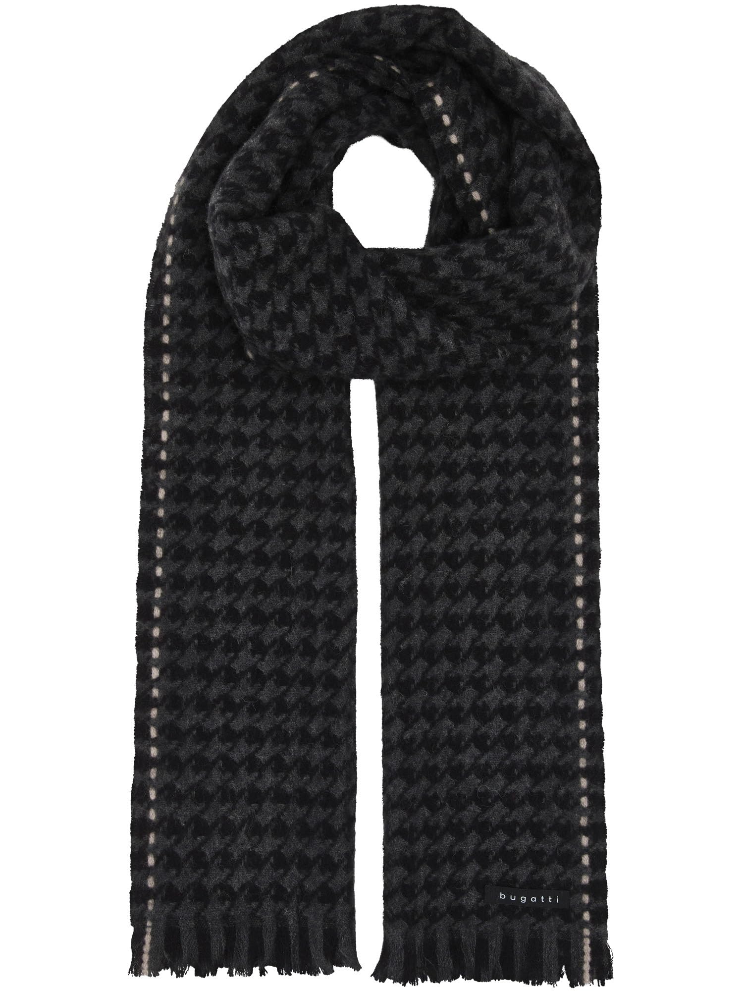 bugatti Sciarpa da uomo in lana, motivo a pied-de-poule, strisce a contrasto, 100% lana vergine, 25 x 180 cm