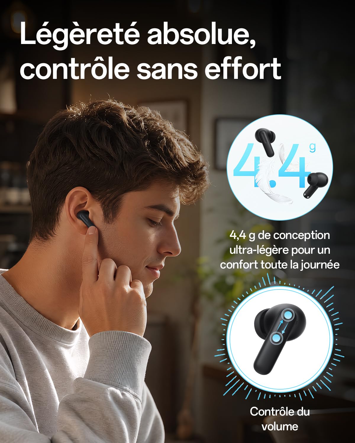 OPPO Enco Air5 Pro Écouteurs True Wireless, Bluetooth 6.0 Stéréo Intra, Réduction Active du Bruit 55dB, Triple Micro Appels Clairs IA, Hi-Res Audio, 54H Autonomie, Basses Profondes, IP55, Matte Black