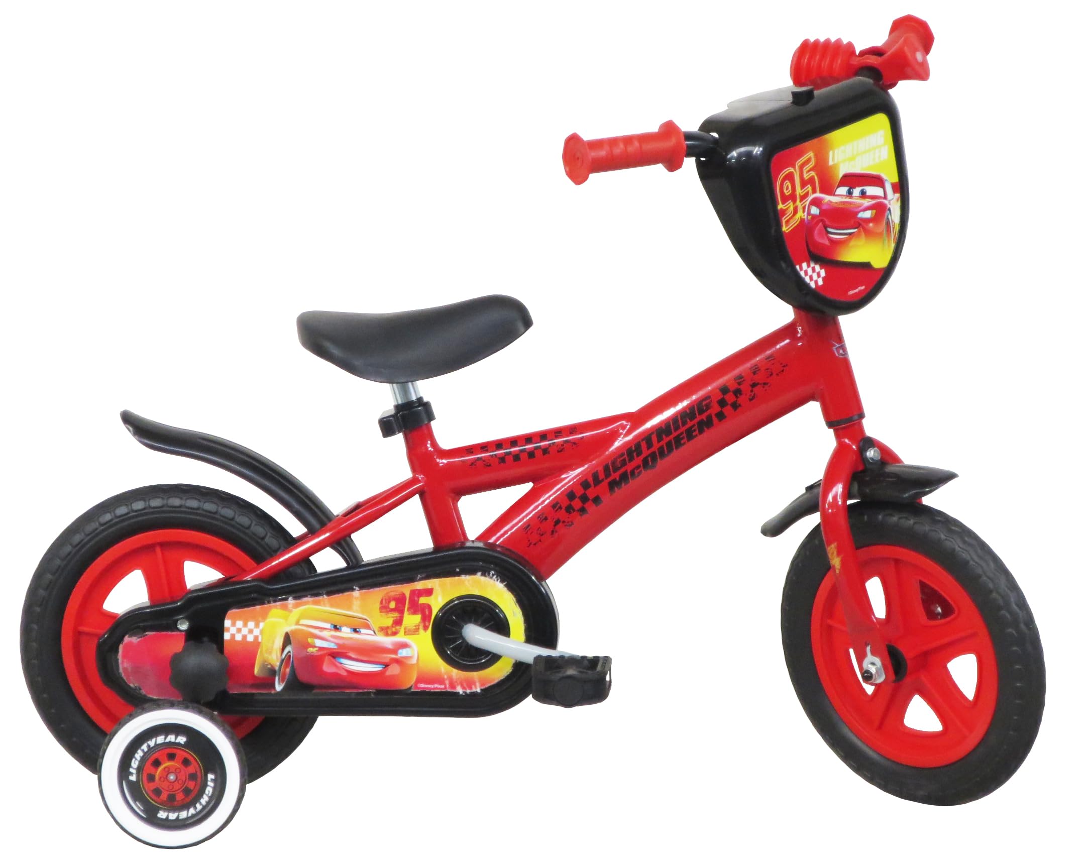 Disney Vélo 10'' Enfant Cars/​MC Queen avec Plaque Avant décorative, Garde Boue, Carter, Roues bâtons & 2 stabilisateurs