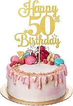 50th Cake Toppers, Gold 50th Happy Birthday Cake Decorations for Men Women, Glitter Fifty Years Old Birthday Cakes Pick for Party Supplies