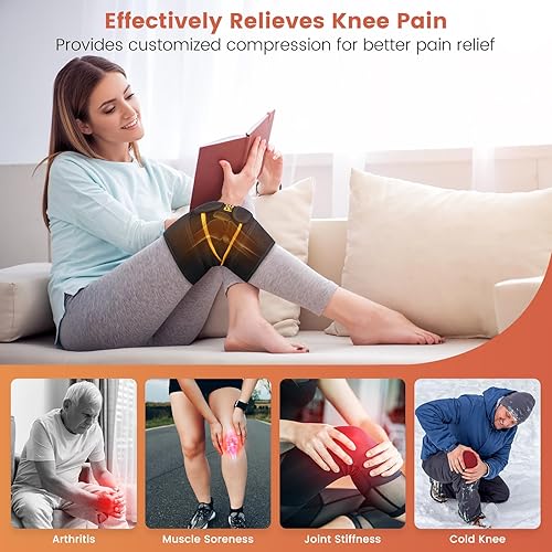 Miniatura 2 de RENEO Almohadilla térmica eléctrica para aliviar la rodilla, envoltura de rodilla con apagado automático, soporte térmico para codo con soporte,