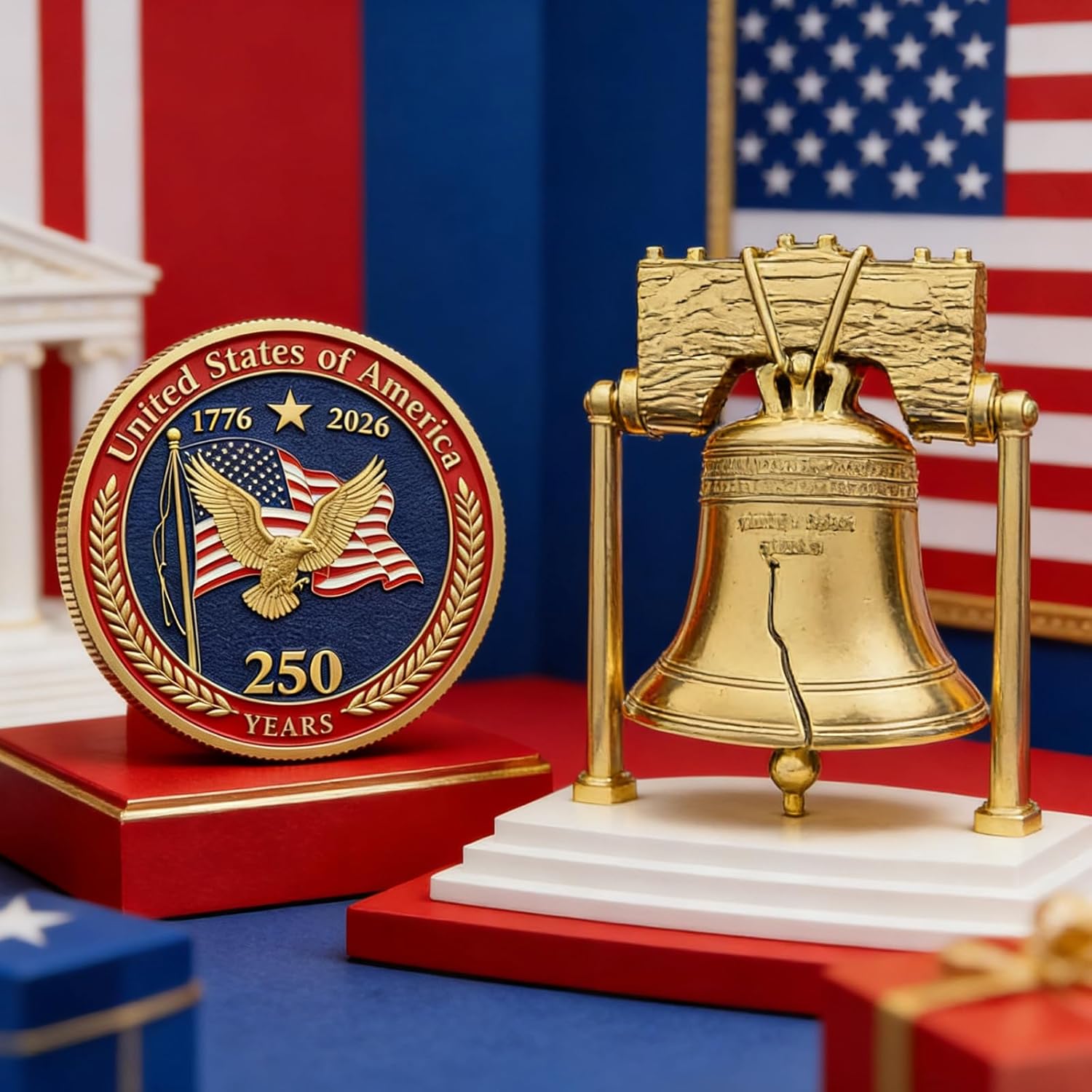250th Anniversary Challenge Coin - 1.77 Inch Gold Plated Commemorative Coin, Durable Zinc Alloy Collectible Coin for Display, Collectors & Gift Idea (1PCS) (6)