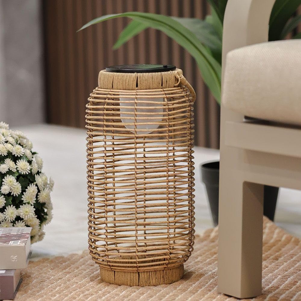 Danube Home Wicker Barrel Lantern | Outdoor Light | Lantern Lamp | Farmhouse Outdoor Porch Light For Gazebo, Patio, Yard, Garden D19X37Cm - Brown