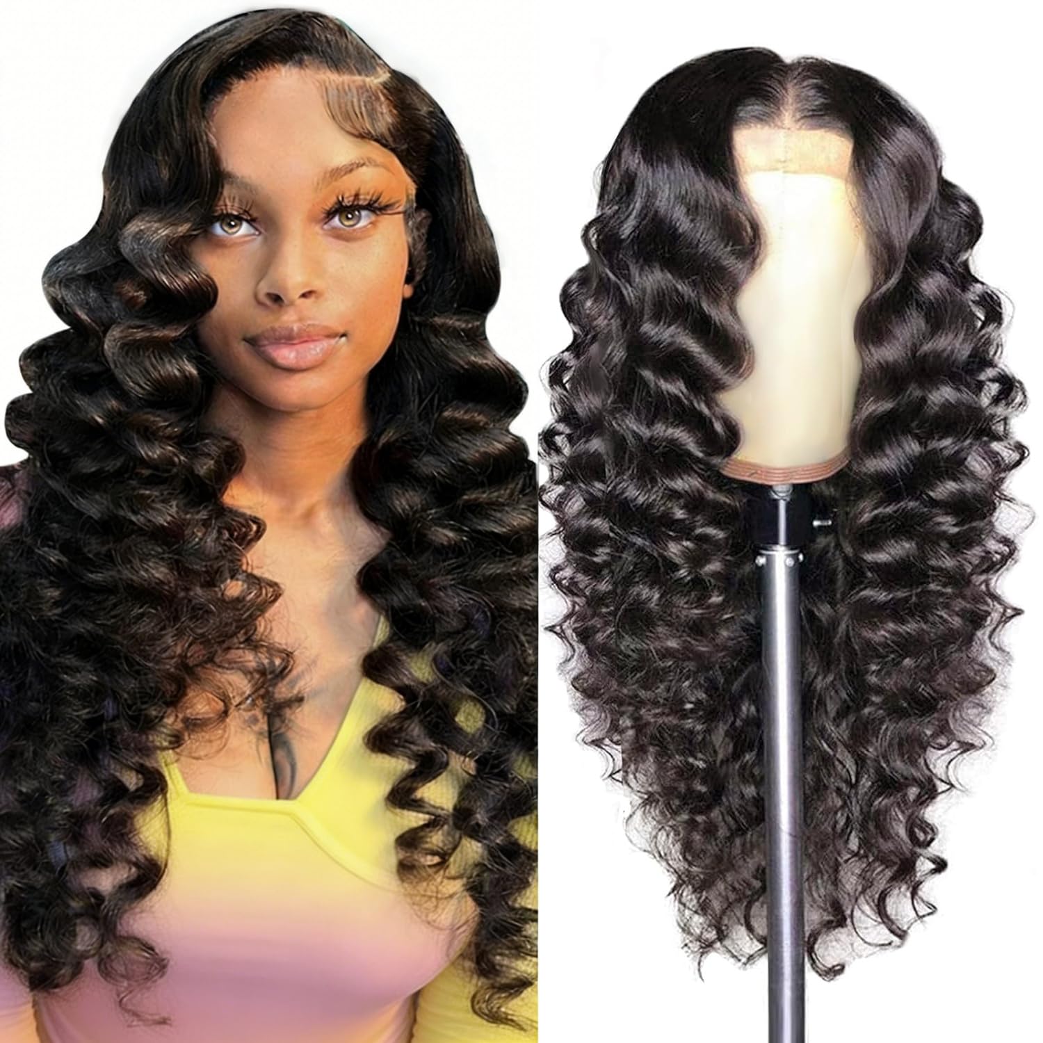 Amazon.com : AAKJJ Deep Wave Lace Front Wig Human Hair for  display picture 1
