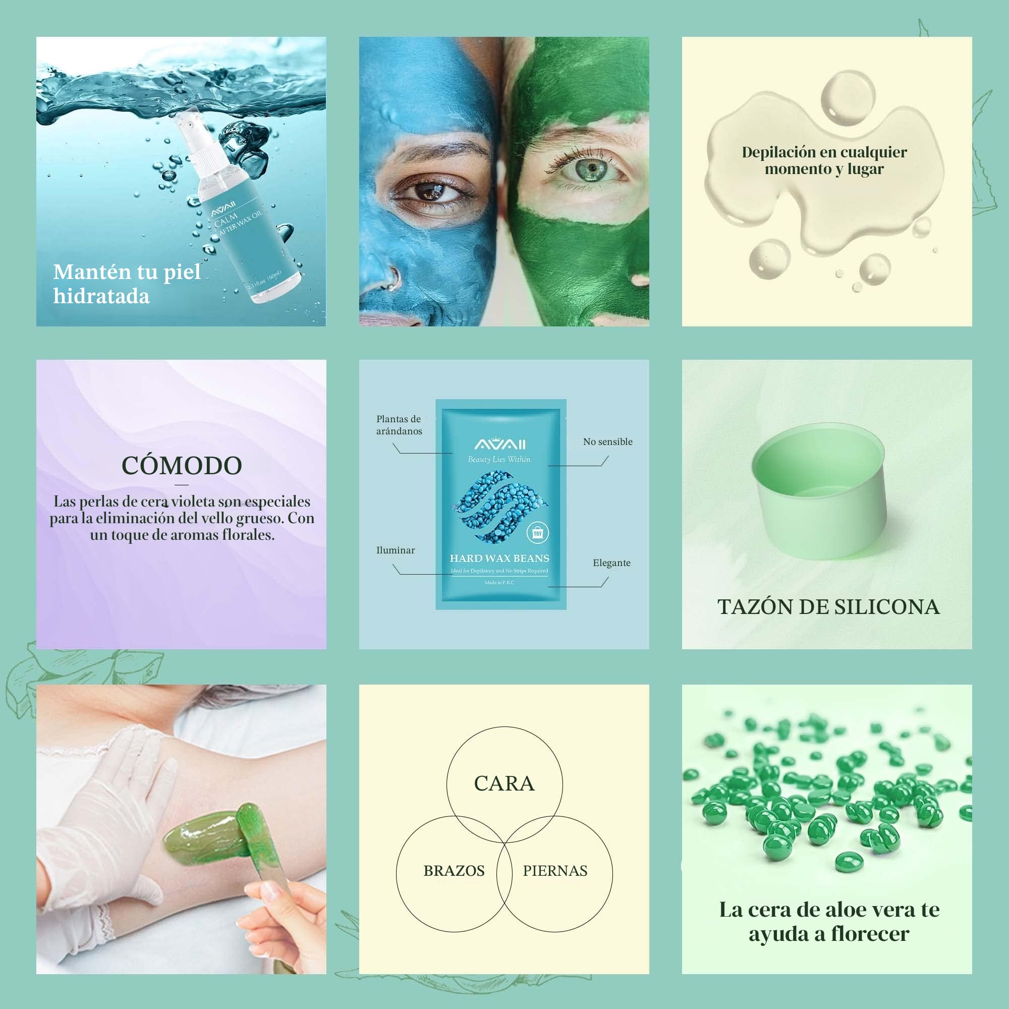 Kit de Depilación Profesional - Calentador de Cera Con 400g de Cuentas, 20 Anillos - Para Cara, Axilas, Piernas, Bikini y Cuerpo Completo