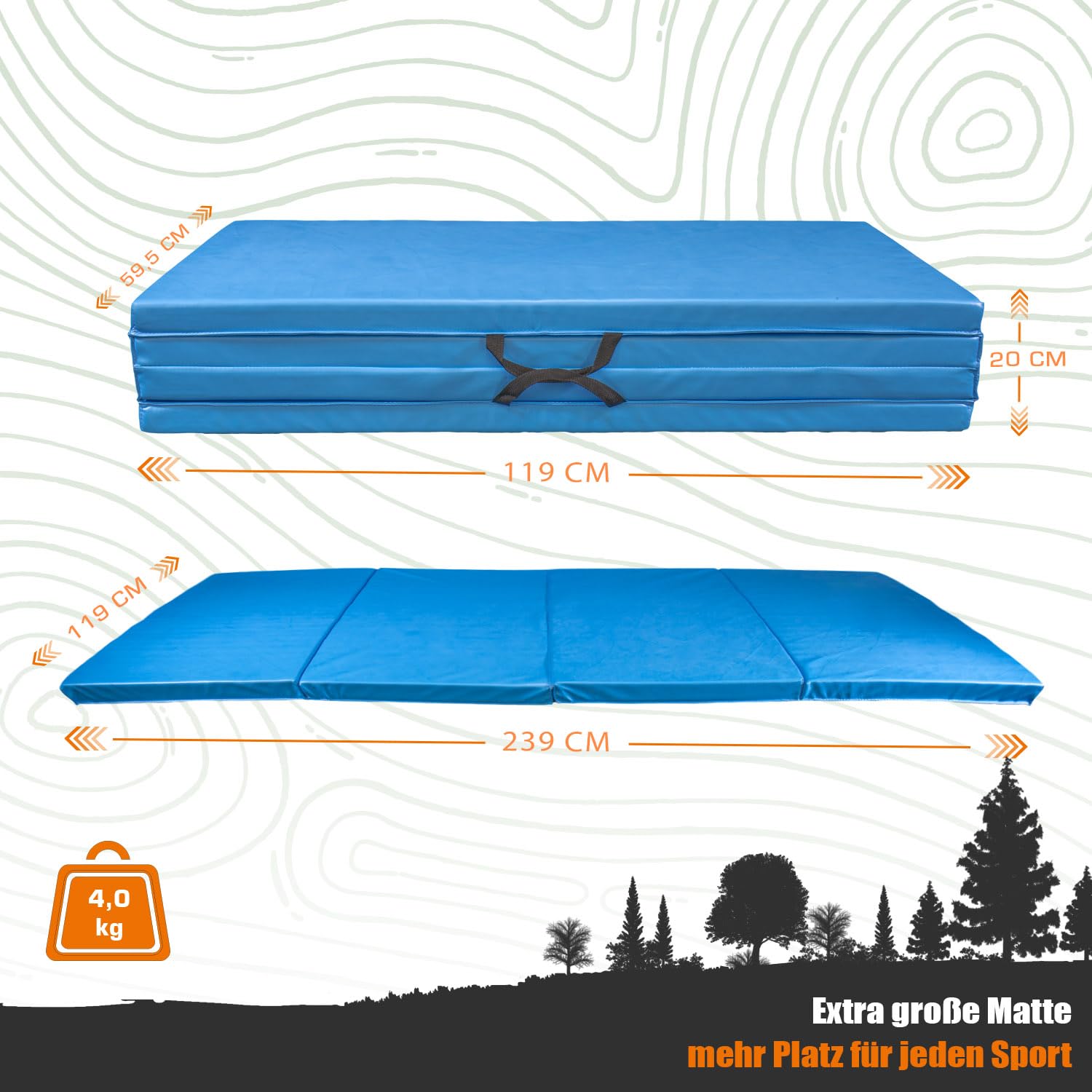 Faltbare Turnmatte 240x120 GROß Weichbodenmatte Klappbar 5 cm Dicke Gymnastikmatte Sportmatte Fitnessmatte Rutschfest Yogamatte XXL Zuhause & Reise Klappmatratze