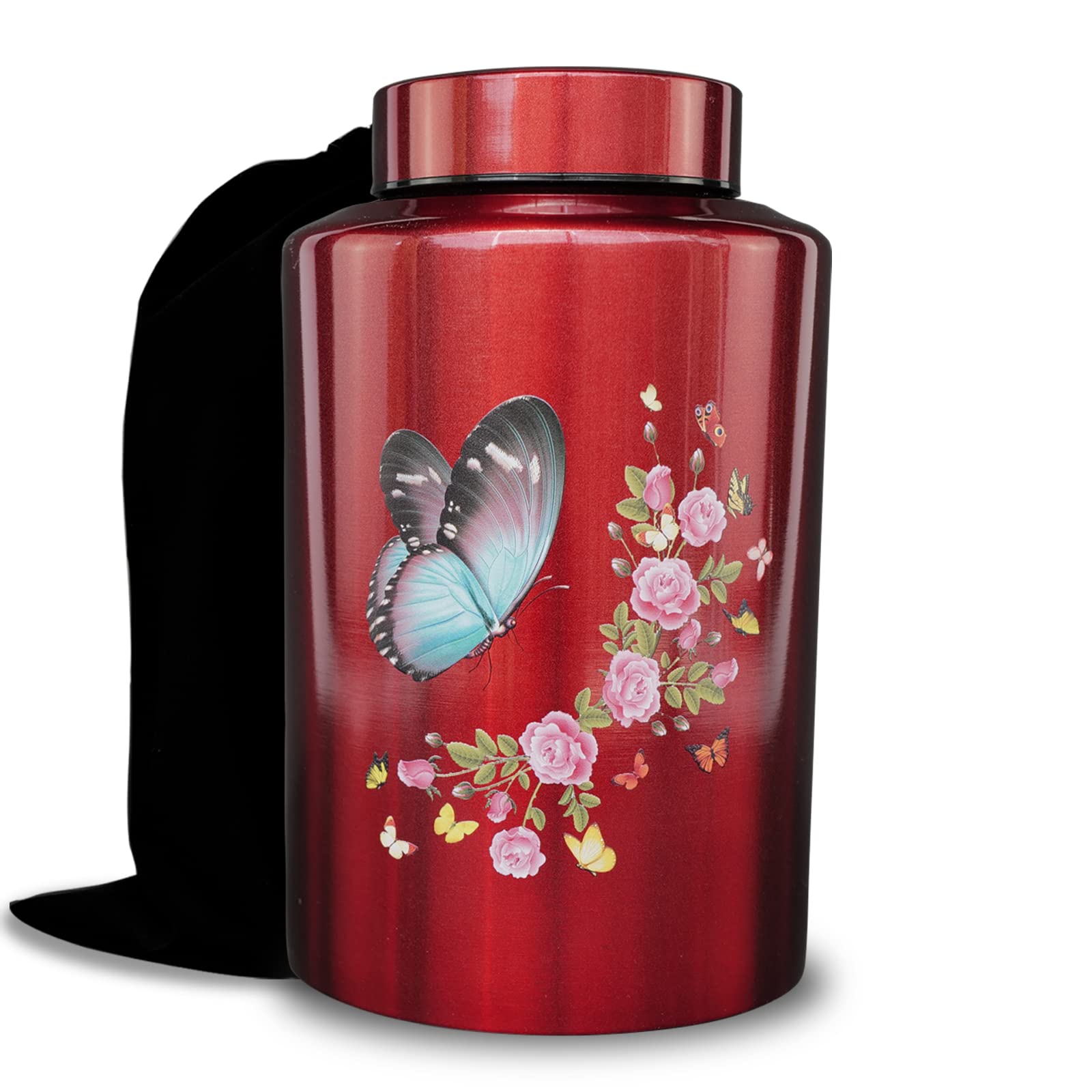 Grande urne funéraire pour cendres d'adulte, mâle, femme, jusqu'à 100 kg, funéraire décorative pour homme, femme, homme, maman, papa, reste avec sac en velours (papillon)