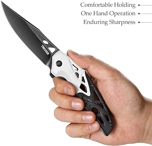 Miniatura 4 de TRIVISA Cuchillo plegable EDC con clip de bolsillo para hombres hoja de acero K110 de lavado a la piedra de 374 pulgadas pivote de rodamientos de