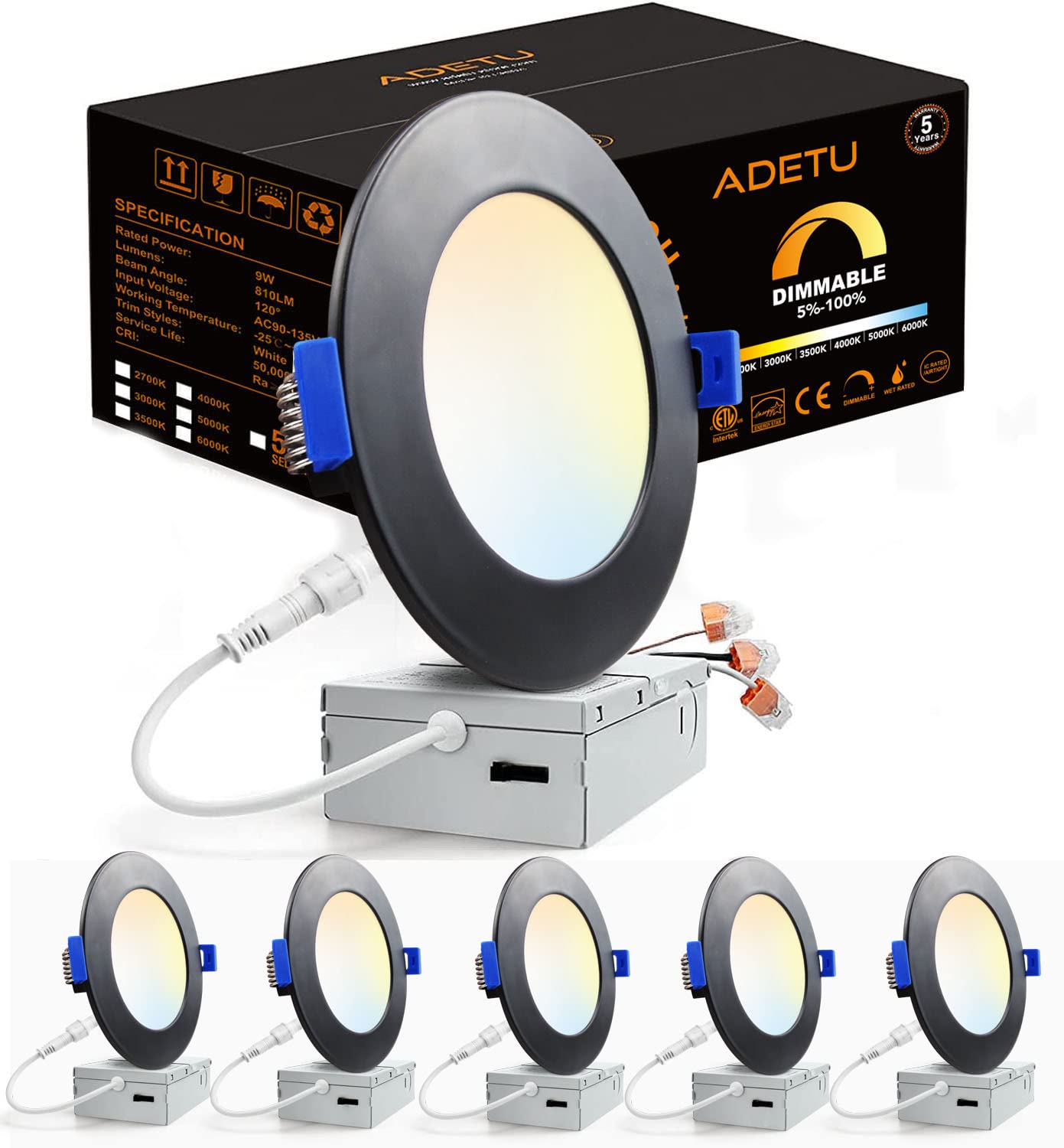 Buy ADETU 6 Pack Recessed Lighting, 4 Inch 5CCT LED Recessed Ceiling