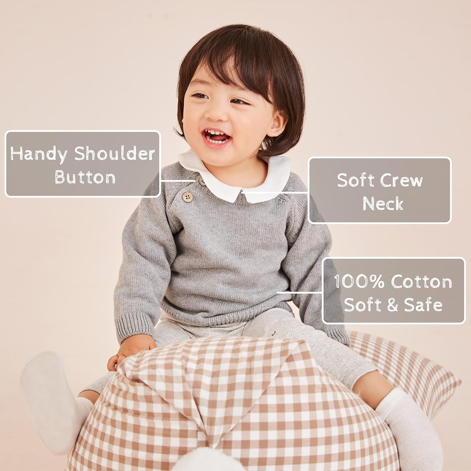 pureborn Baby Toddler Boys Girls Pullover Sweater Cotton Knit Button Closure Sweaters - Image 2