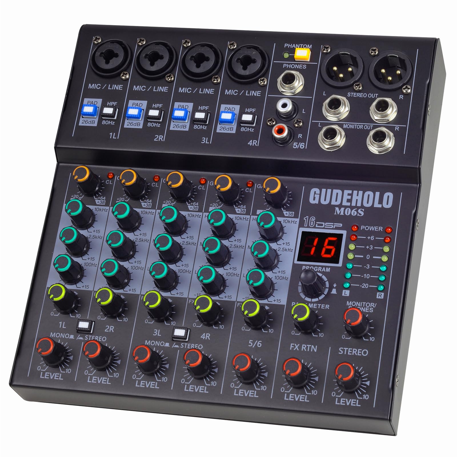 6-Channel Professional DJ Audio Mixer, DJ Controller Sound Mixer DSP 16 Preset Effects, Ideal for Home Party