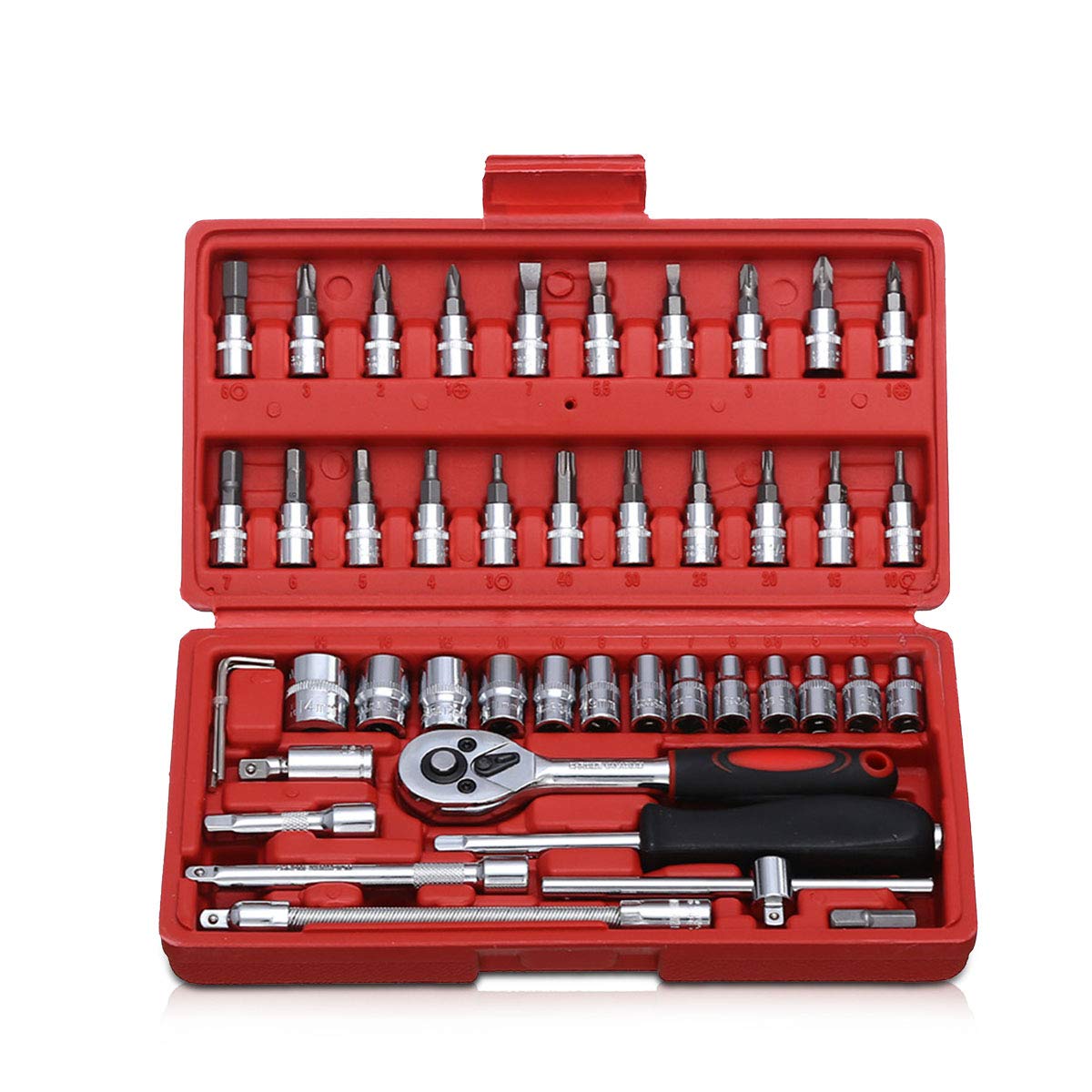 Zeroall Socket Set 46 PCS Metric Socket Set Bit Square Drive Socket Wrench Set Ratchet Set Tool Kit 