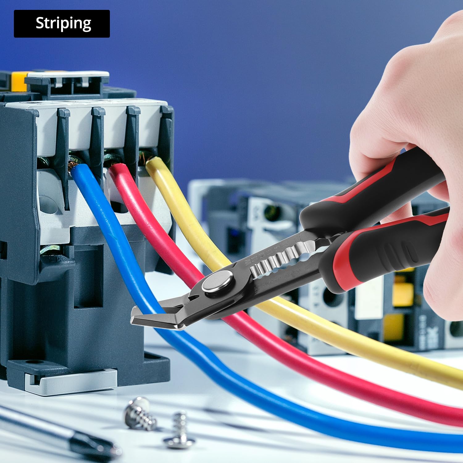 QWORK Wielofunkcyjne nożyce boczne 3 w 1, szczypce do ściągania izolacji i zaciskania kabli 20-10 AWG, precyzyjne szczypce do elektroniki z antypoślizgowym uchwytem