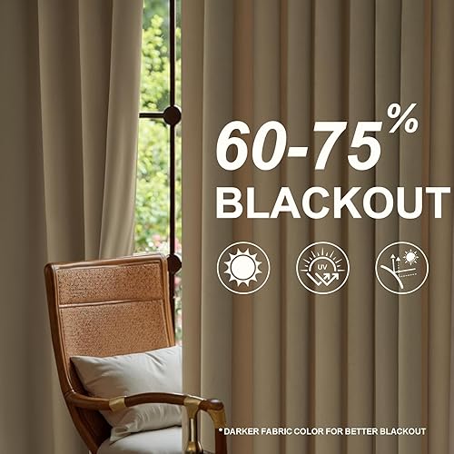 Miniatura 8 de Topfinel Cortinas Opacas de Terciopelo Crema de 72 Pulgadas, Pestañas Traseras Blancas de Gamuza Aislante que Amortigua el Sonido para Oscurecer,