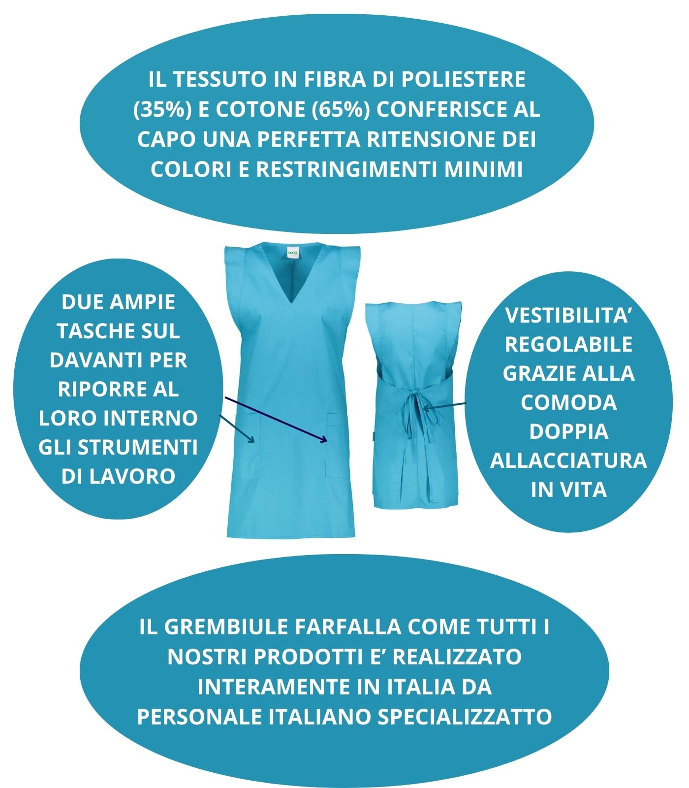 Siry Work Casaca para mujer con cuello en V con dos bolsillos, art. Mariposa 35% algodón 65% poliéster Made in Italy, ideal para esteticistas, peluquerías, camareras, panaderías, limpieza de mujeres