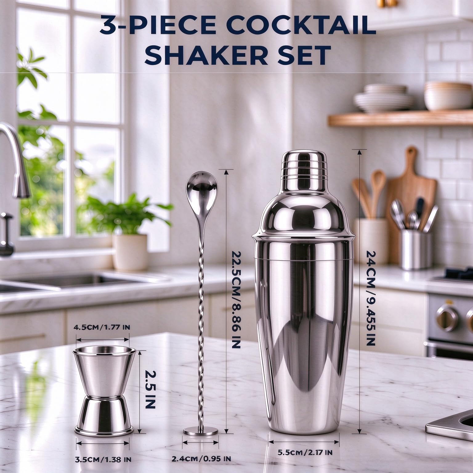 Cocktail Shaker Set - Martini Shaker, 3-in-1 -2