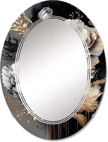 Miniatura 1 de Ramo floral gótico dorado IV- Espejo de tocador, espejos de baño, espejos de pared para sala de estar, dormitorio, espejo ovalado - Grande 20 x 30