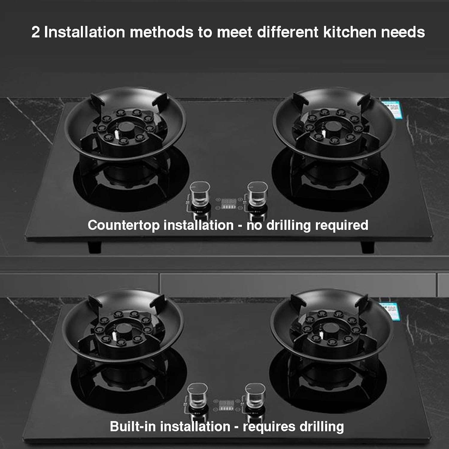 75cm Double Burner Gas Stove,5.2kw 10-cavity High-Efficiency Countertop,90° Reversible Head,with 90-minute Timer and Flameout Protection(NG)