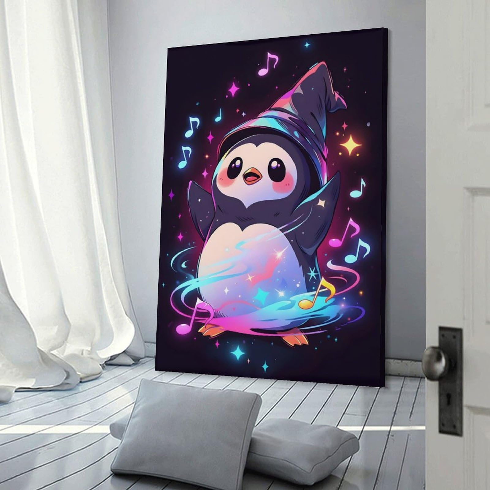Junmoney Canvas Wall Art Penguin Musical Wizard, 24x36inch(60x90cm), for Living Room, Bedroom, Office Or Hallway, Decorative Artwork with Broad Appeal
