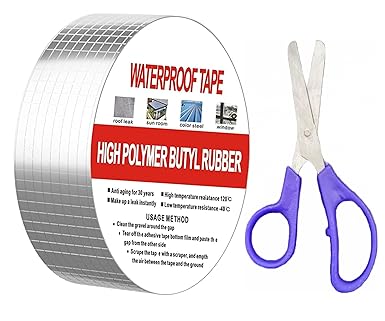 Vaigzo Plastic Leakage Repair Aluminium Waterproof Tape for Surface Crack Roof Pipe Repair Solution Tape Waterproof Tape for Metal Concrete Repair tape With Scissors (Combo of 2) (5CMx5M (Pack Of 1))