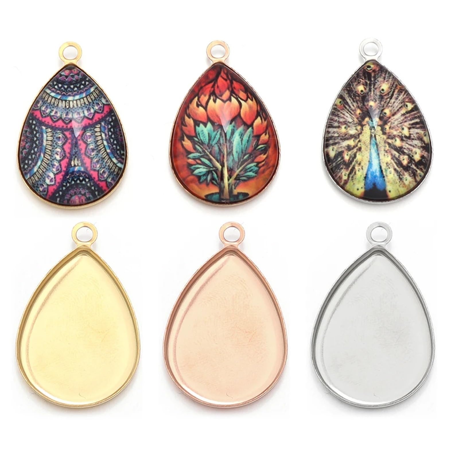 Podstawki do wisiorków, Krople wody Cabochon ustawienie wielokolorowe(Rose Gold)