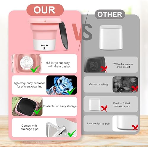 Miniatura 2 de HULKNPEE Lavadora portátil, mini lavadora de 6.5 L con 3 modos de limpieza de tiempo, lavadora portátil con giro suave y drenaje para calcetines,