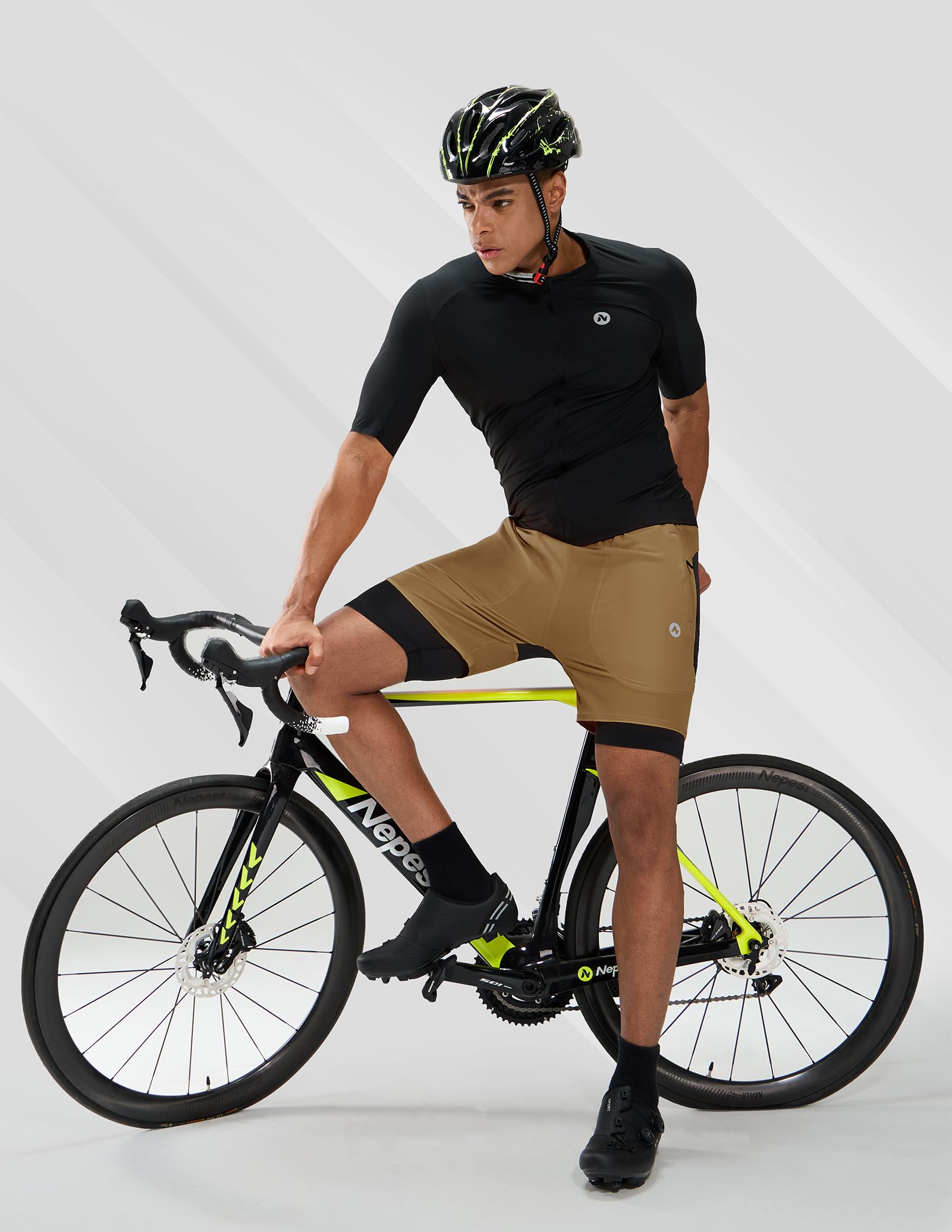 Nepest Pantaloni corti da mountain bike, da uomo, imbottiti, 4D, con chiusura lampo, per bici