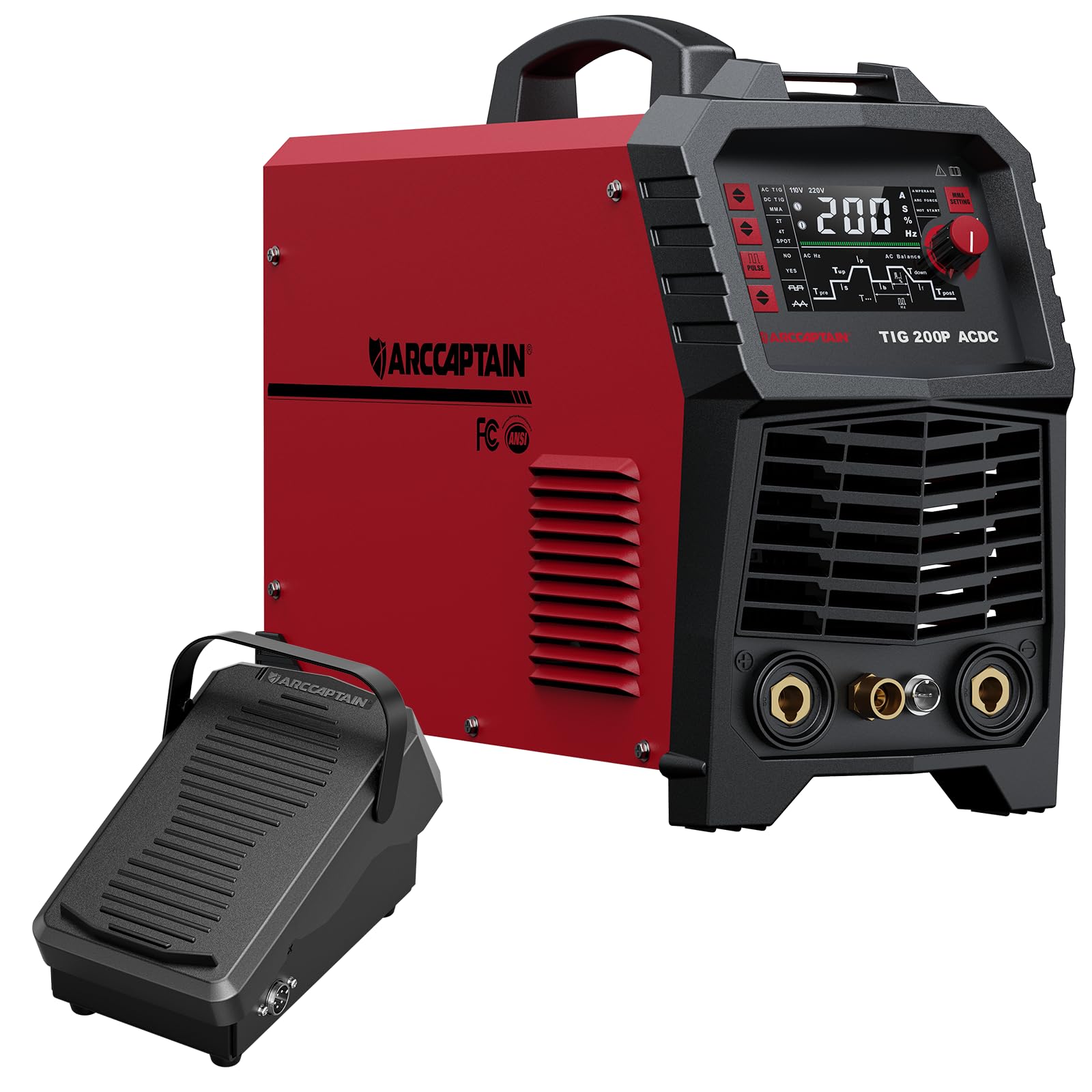ARCCAPTAIN 200Amp WIG Schweißgerät AC/DC TIG 5-poliges Schweißfußpedal