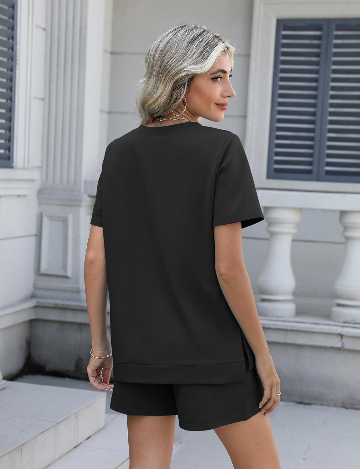 AKEWEI Womens Two Piece Outfits Summer Lounge Sets Tracksuit V Neck Buttons Down Tops and Shorts Set with Pockets - Image 4