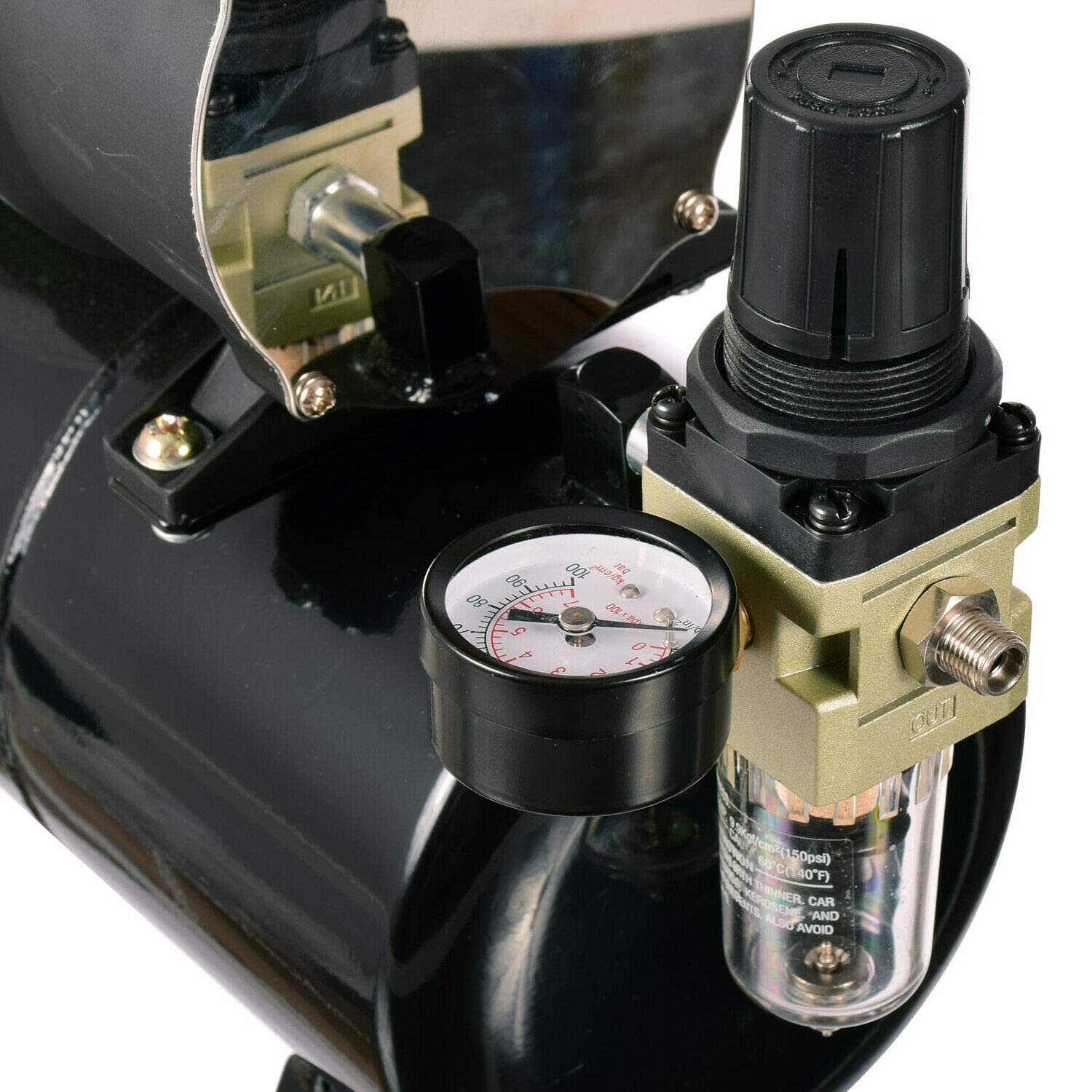 Mini compresor de aerógrafo con 2 ventiladores reguladores de filtro con depósito de 3 l sin aceite.